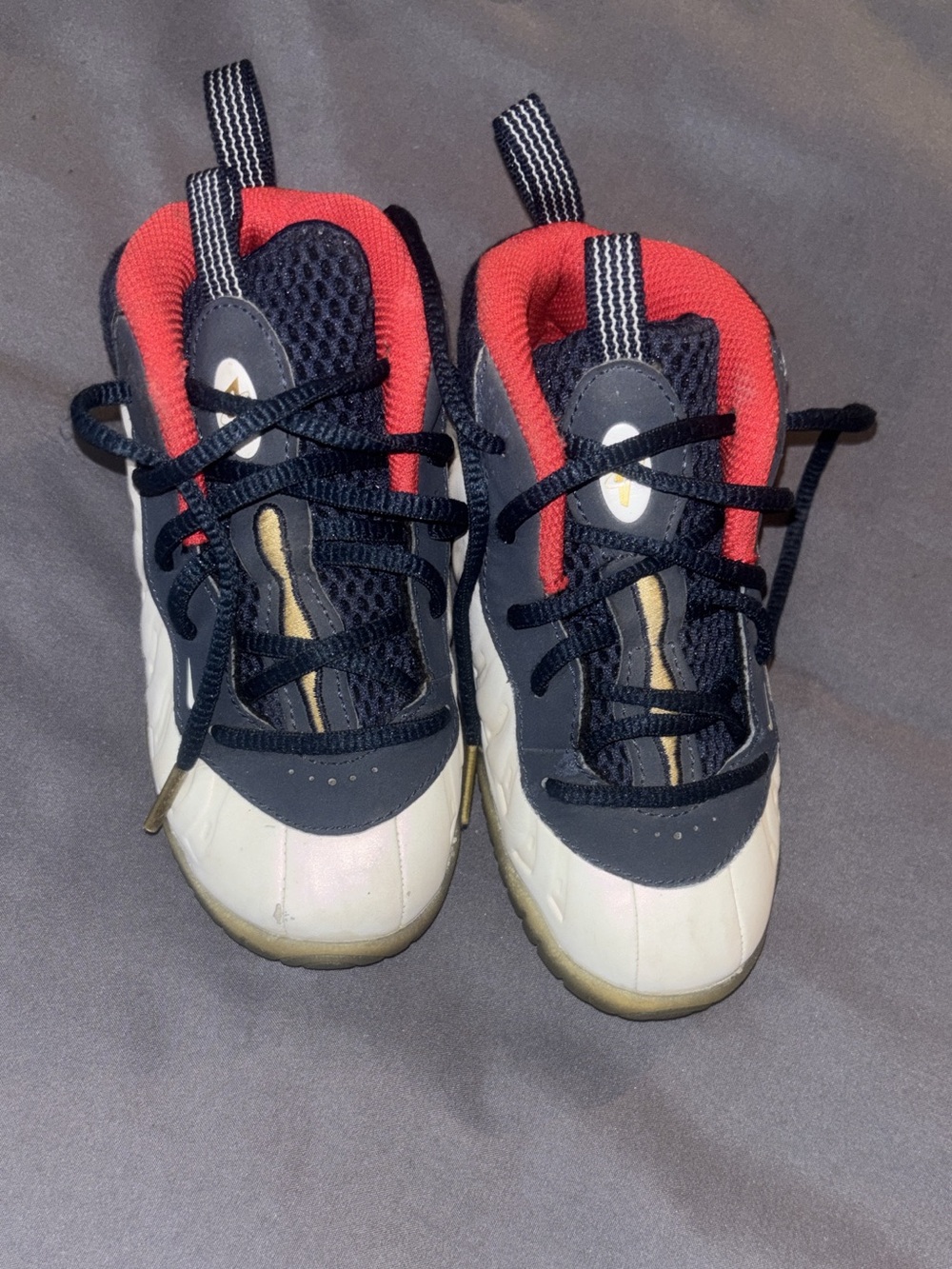 Nike Kids Sneakers in Navy, White & Red with Gold Accent